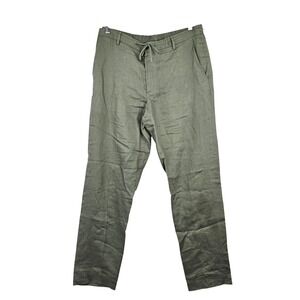 Zara Sage Green Linen Blend Drawstring Elastic Waist Straight Leg Pants